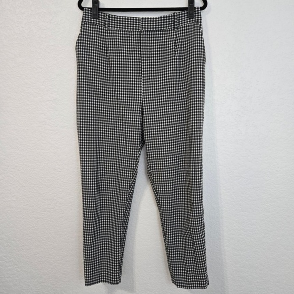 Zara Black White Gingham Check Trousers Pants High Waist Size 10